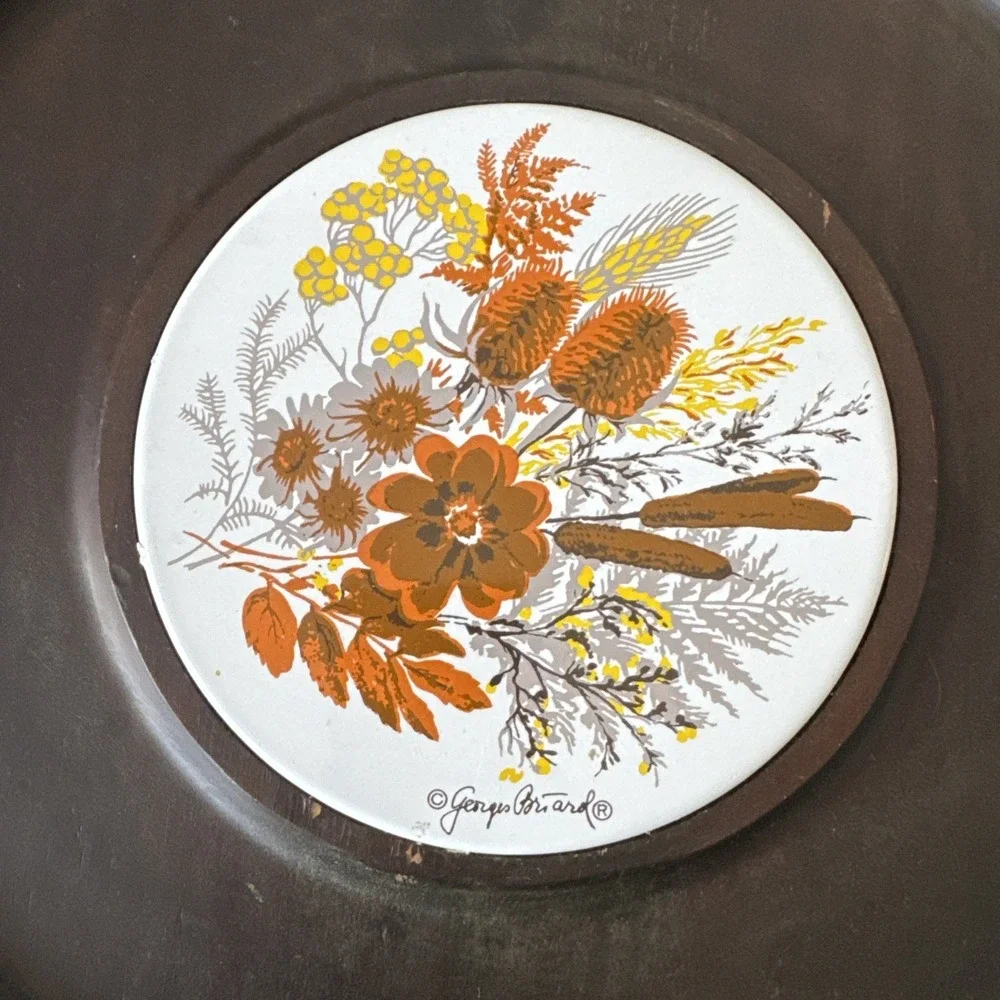 George Briard Round Serving Board With Autumn Ceramic Tile Cottage Core MCM